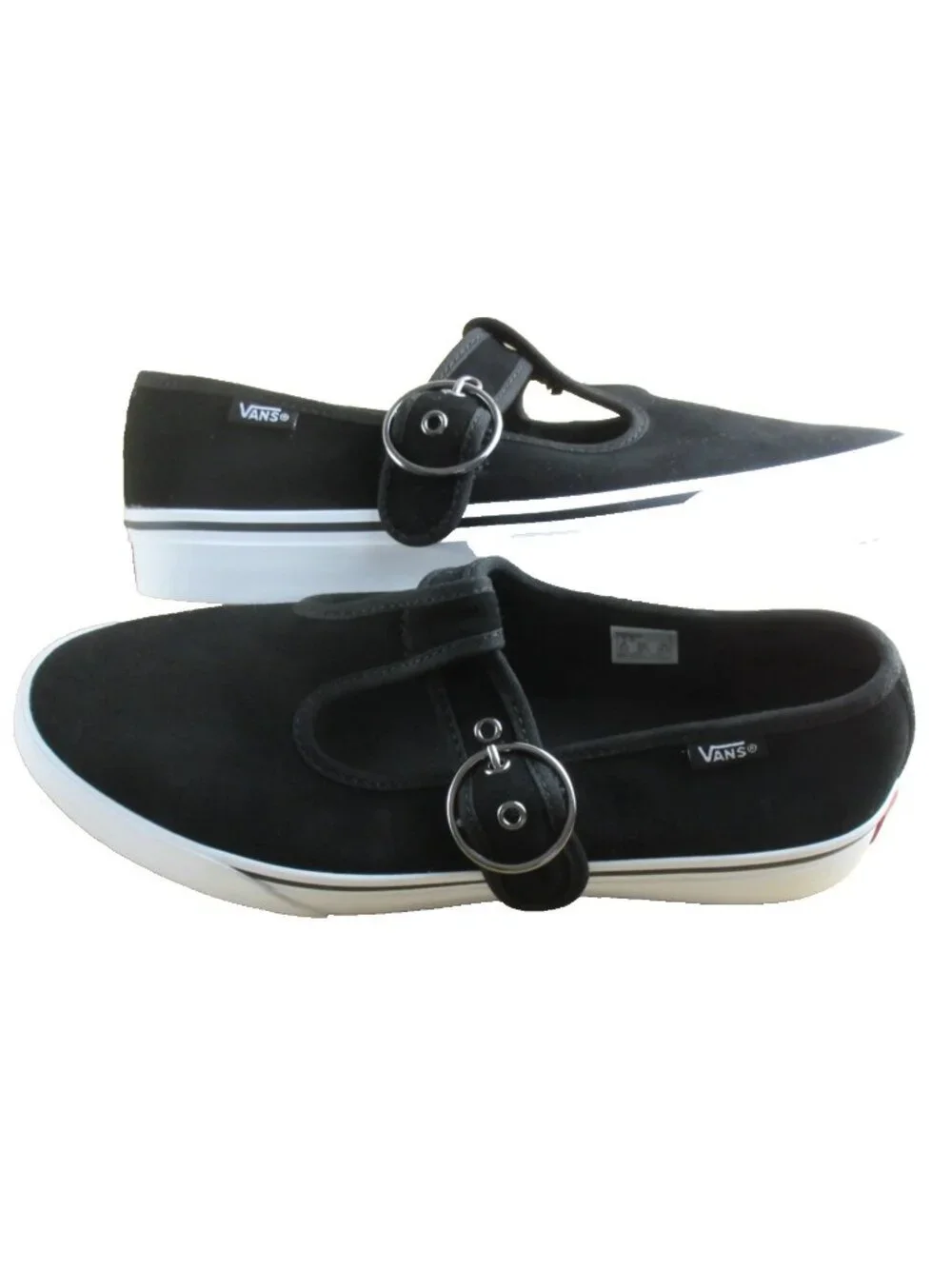 Vans Women's Lainey Mary Jane Suede Black White adjustable Sneakers Size 7.5